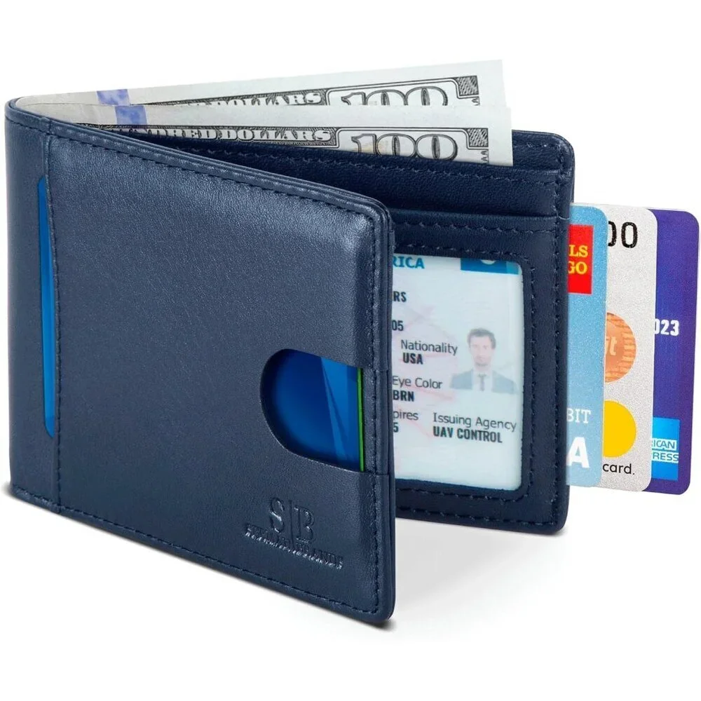 Men's Luxe Blue Genuine Premium Vegan Leather Front 2 Pocket Wallets Stylish